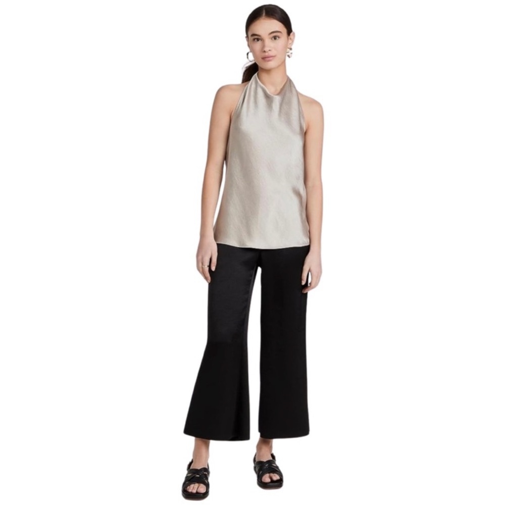 Vince NWT PLUS Satin Wide Leg Flare Cropped Pants Black Luxury Designer Size 24